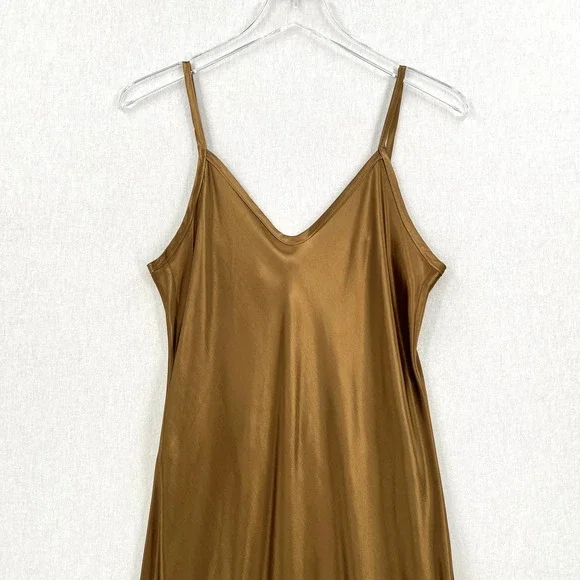 ENZA COSTA Dress Womens Medium Fatigue Satin Bias Slip Maxi Spaghetti Strap NWOT - Picture 4 of 15